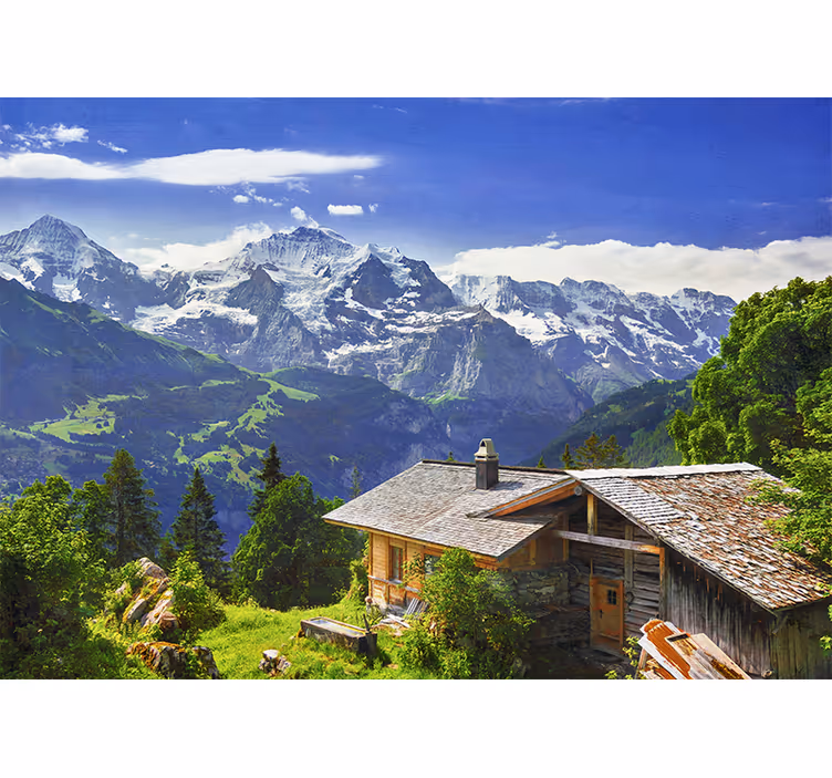 風景壁壁画山の隠れ家のシーン - TENSTICKERS