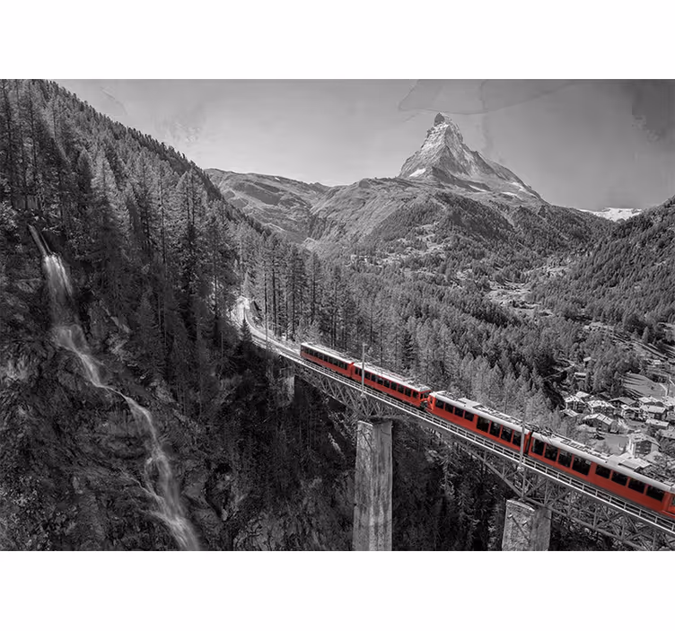 都市と国の壁の壁画魅力的な山の列車 - TENSTICKERS