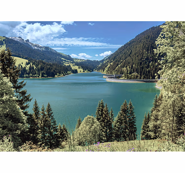 風景壁壁画穏やかな山の湖 - TENSTICKERS