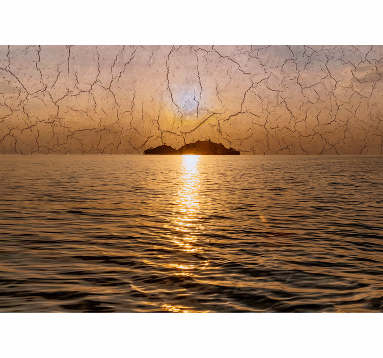 山 壁画 海に沈む夕暮れ - TENSTICKERS