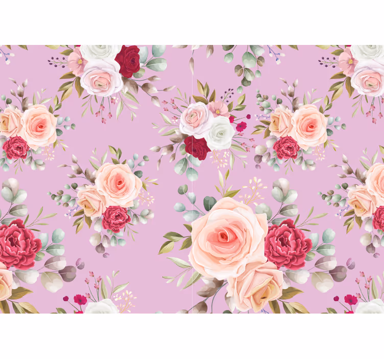 ピンクのヴィンテージデザインの花の壁の壁画 - TENSTICKERS