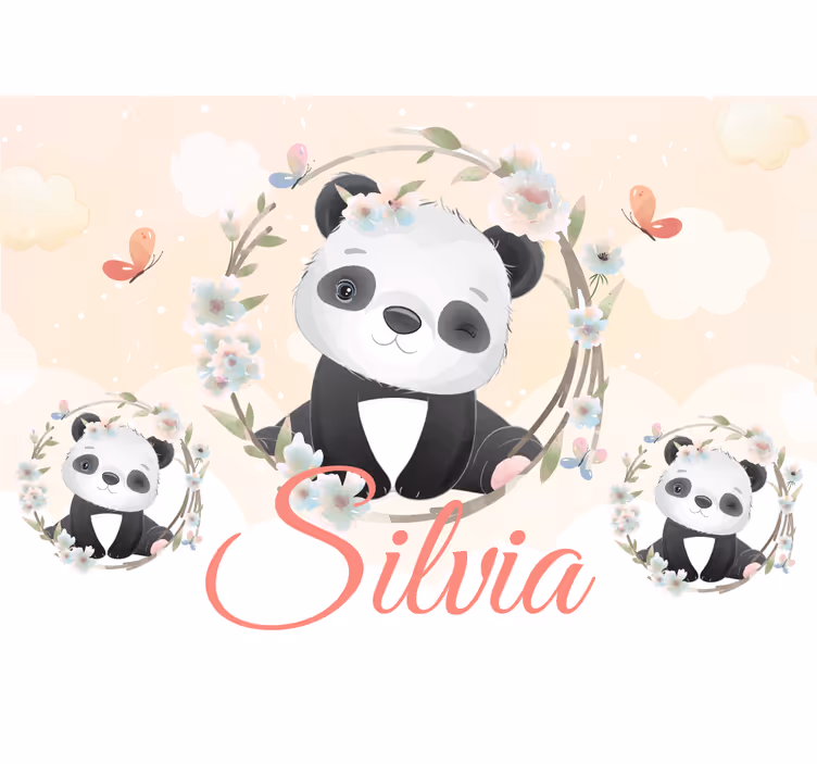 名前の子供の壁の壁画とかわいい動物パンダ - TENSTICKERS