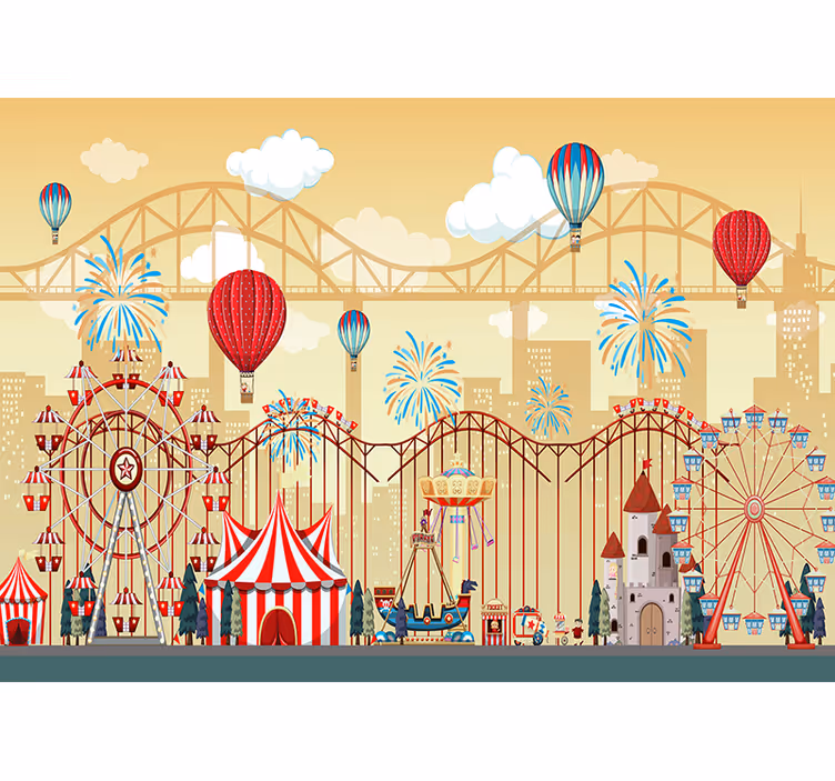 都市と国の壁の壁画カーニバル都市の風景 - TENSTICKERS