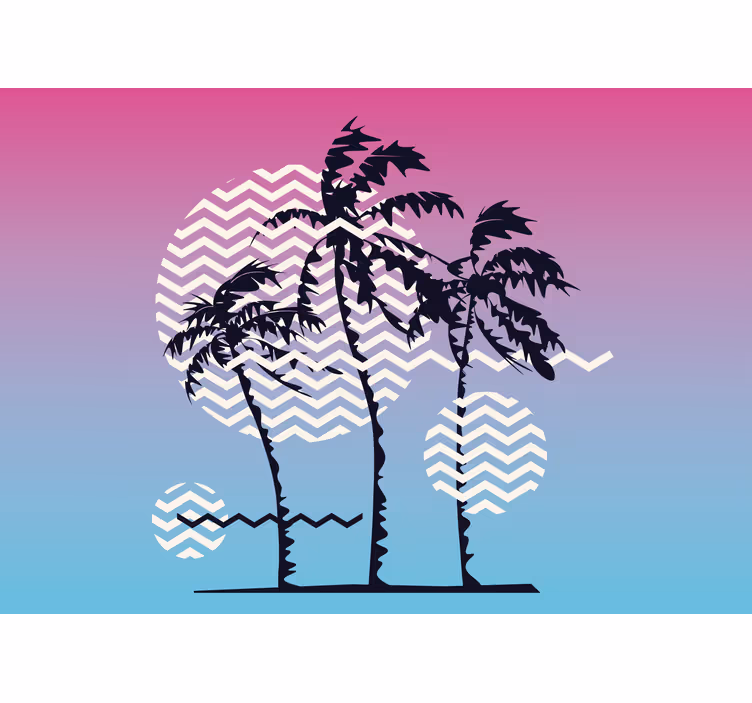 自然 壁画 パームスと波 - TENSTICKERS