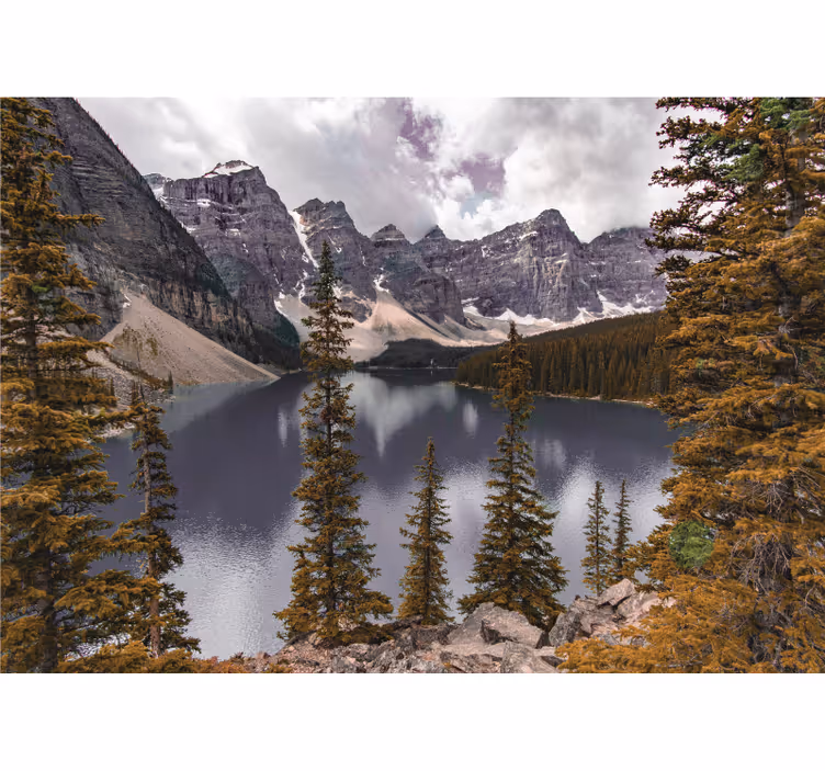 風景壁壁画穏やかな山の湖 - TENSTICKERS