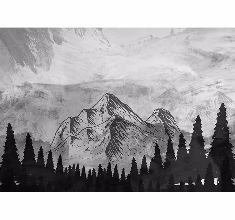 山 壁画 雄大な灰色の山々 - TENSTICKERS