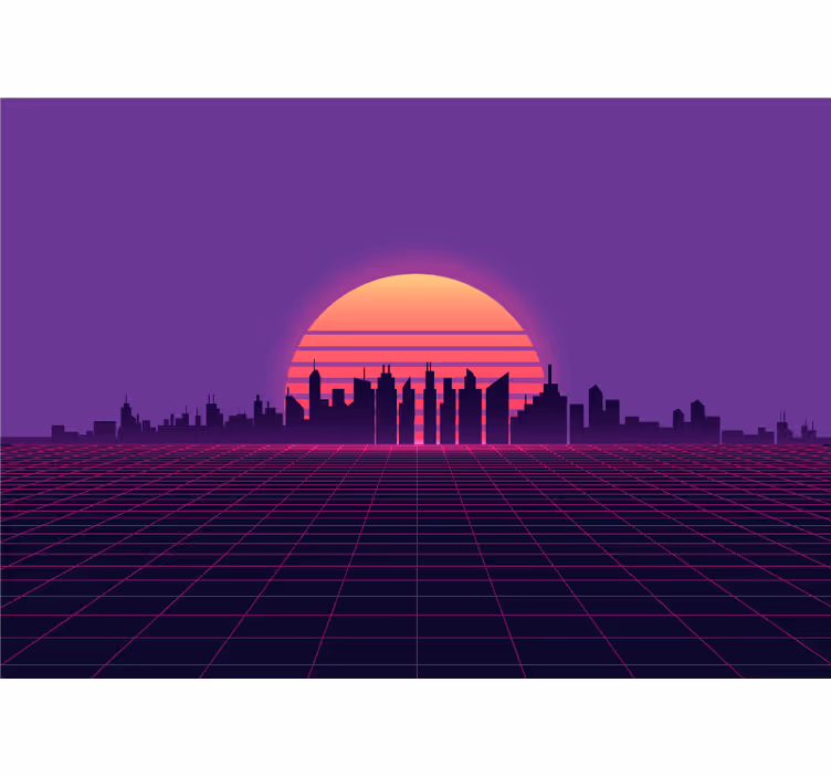 ヴェイパーウェイヴサンセット80年代スタイルのヴィンテージ壁画 - TENSTICKERS