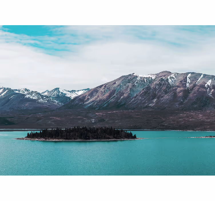 風景壁壁画山の湖の島 - TENSTICKERS