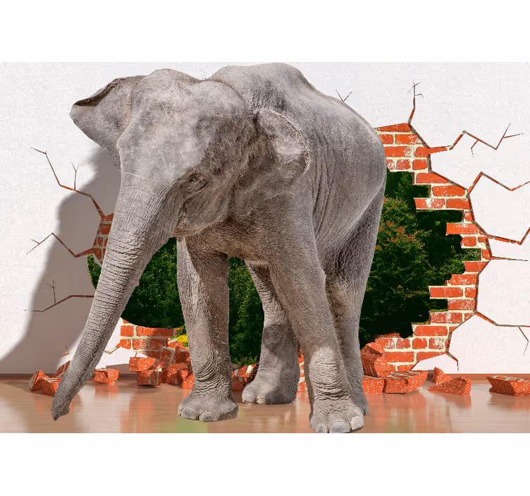 3d 壁画象が壁を破る - TENSTICKERS