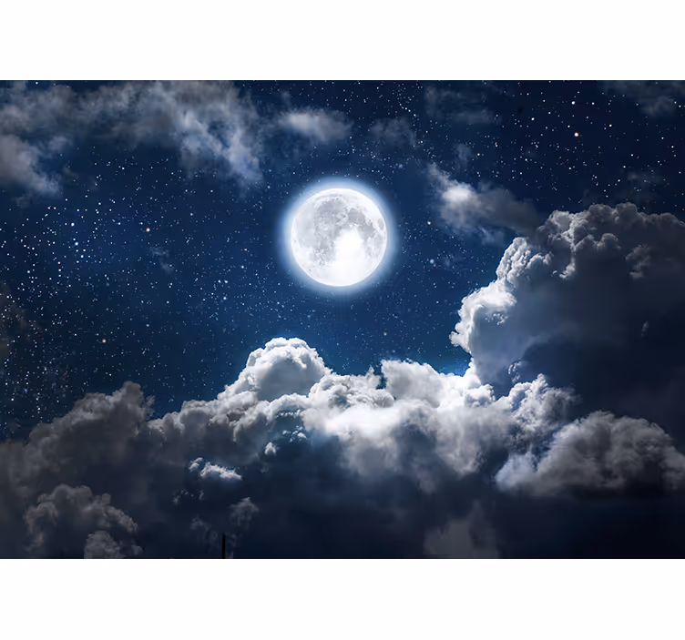 美しい夜の月と雲の壁の壁画 - TENSTICKERS