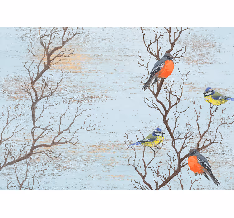 動物 壁画 鳥が枝に止まる - TENSTICKERS