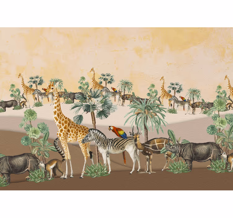 アフリカ風の壁画サファリ野生動物シーン - TENSTICKERS