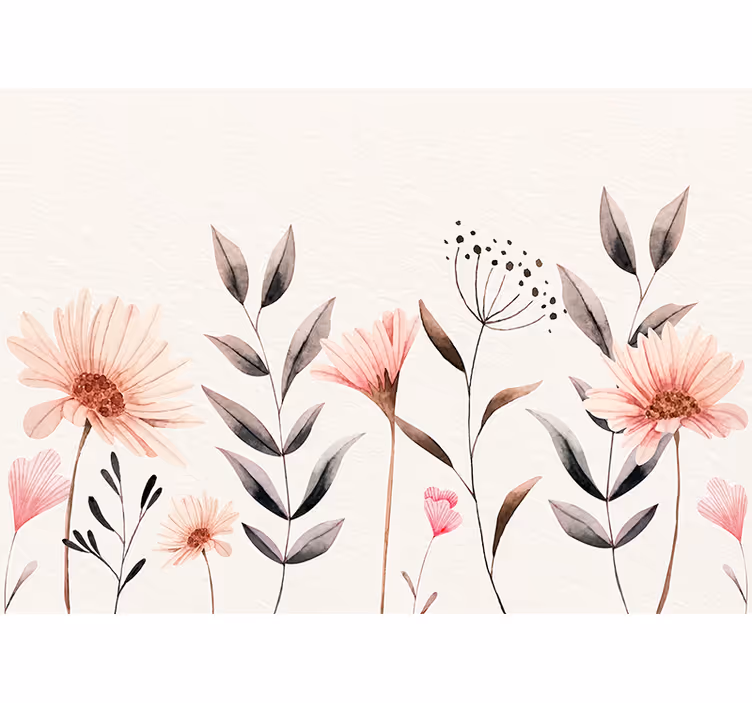 ミニマルな植物と花の自然の壁の壁画 - TENSTICKERS