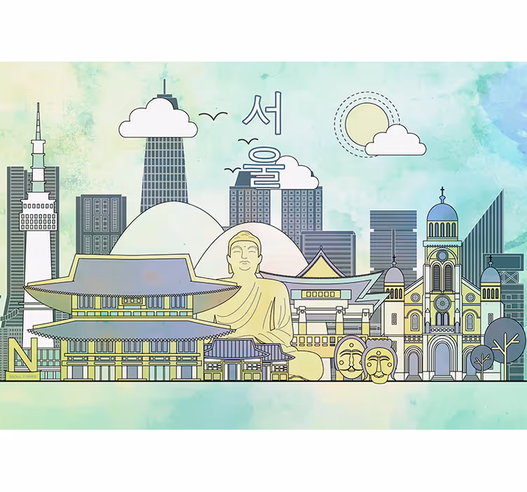 サインソウル市イラストオフィス壁画 - TENSTICKERS
