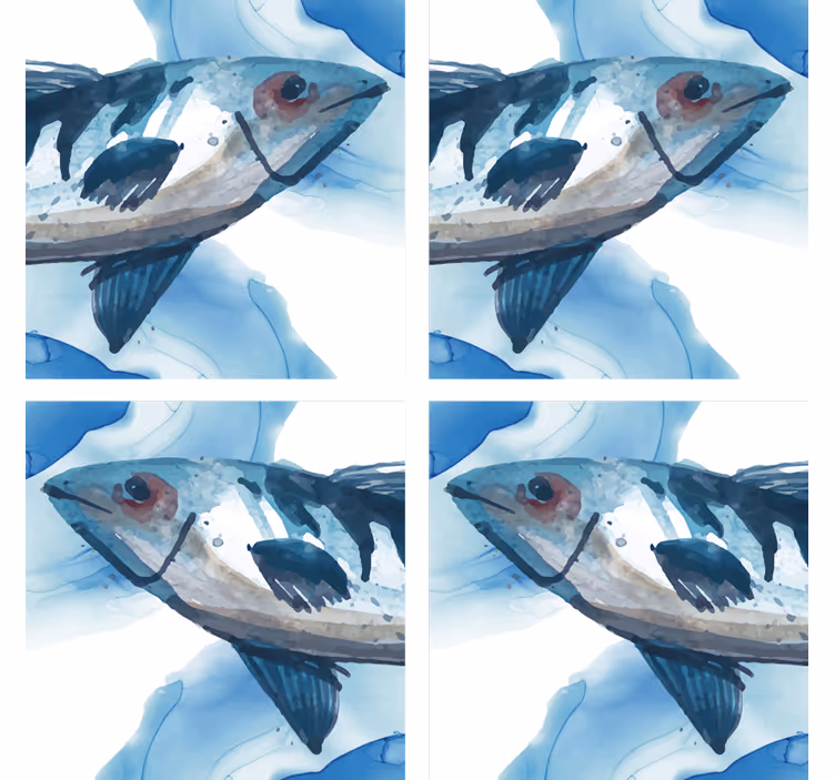 コースター フリーク 水彩魚イラスト - TENSTICKERS