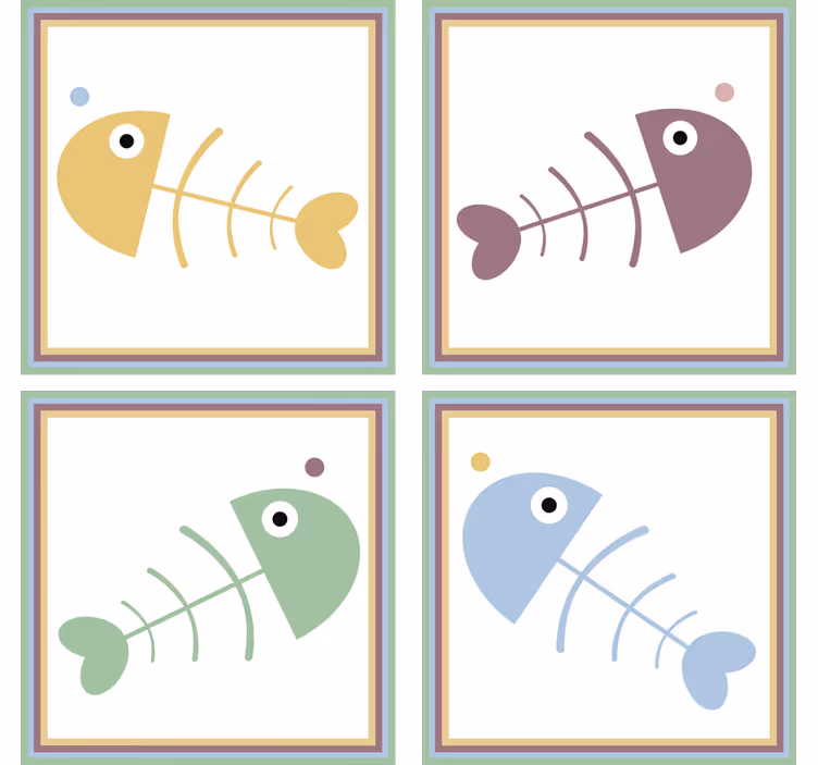 コースターテクスチャ効果カラフルな魚の骨 - TENSTICKERS