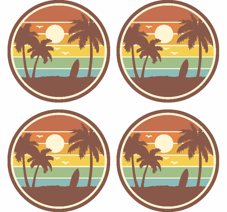 レトロなサーフィン風景ドリンクコースター - TENSTICKERS