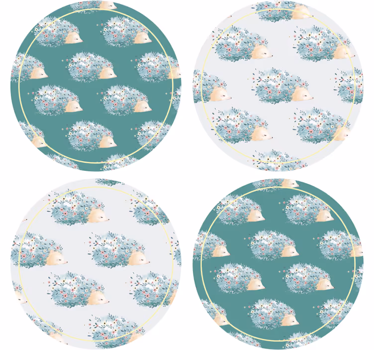 現代のコースター 花に囲まれたハリネズミ - TENSTICKERS