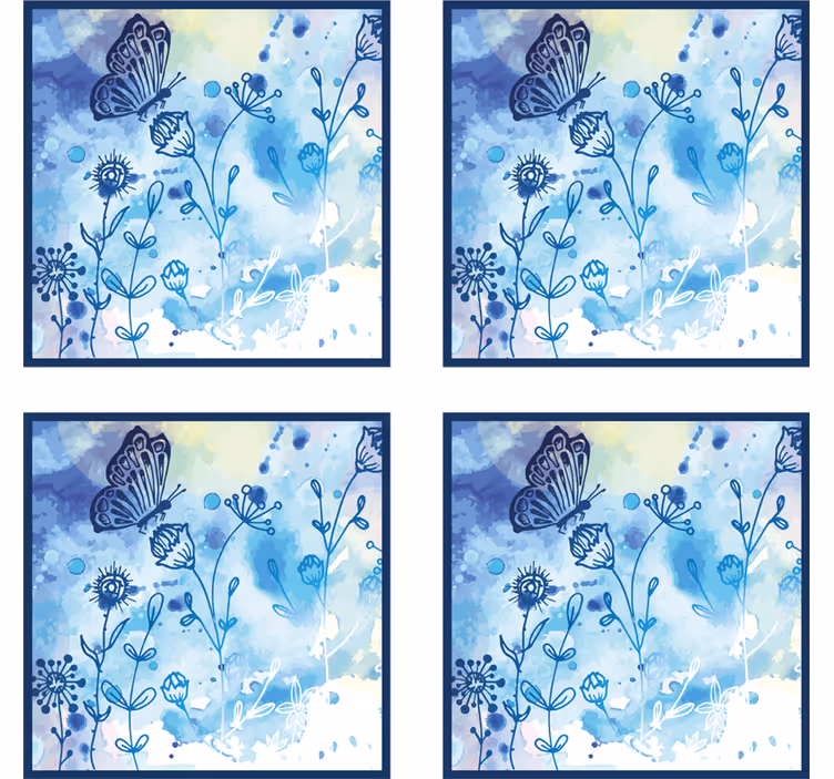 コースターテクスチャ効果 花の水彩モチーフ - TENSTICKERS