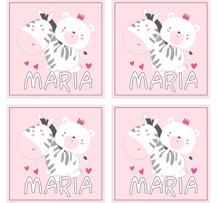 コースターカスタマイズかわいいシマウマとクマのデュオ - TENSTICKERS