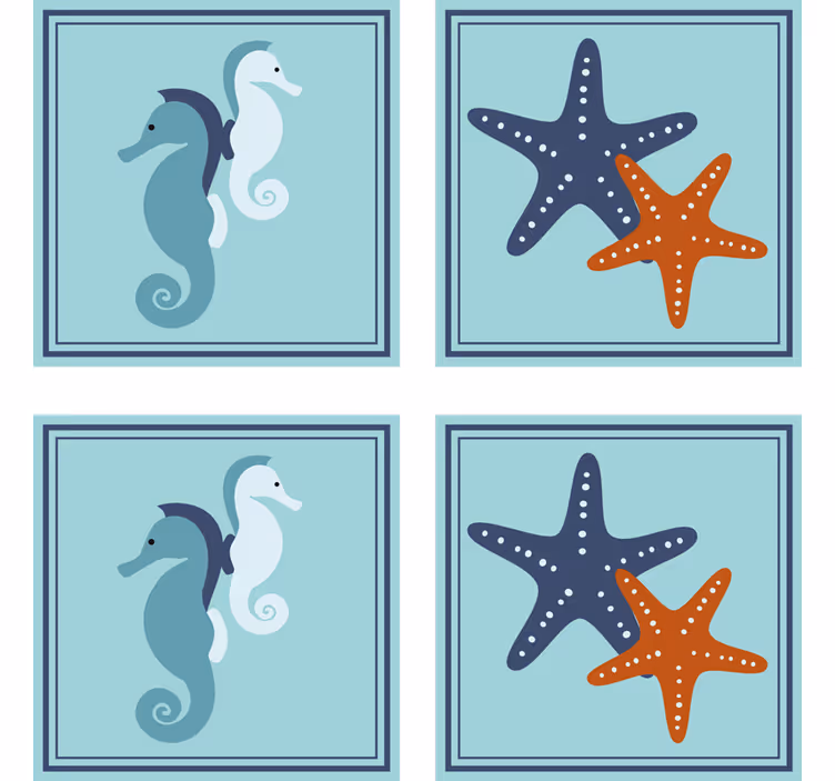 ビンテージ コースター シーホースとスターフィッシュ柄 - TENSTICKERS