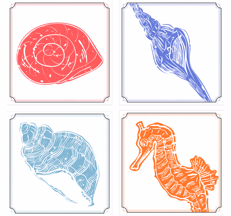 コースター フリーク ヒトデと貝殻のイラスト - TENSTICKERS