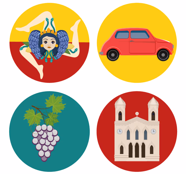 現代のコースター シチリア神話のぶどう - TENSTICKERS