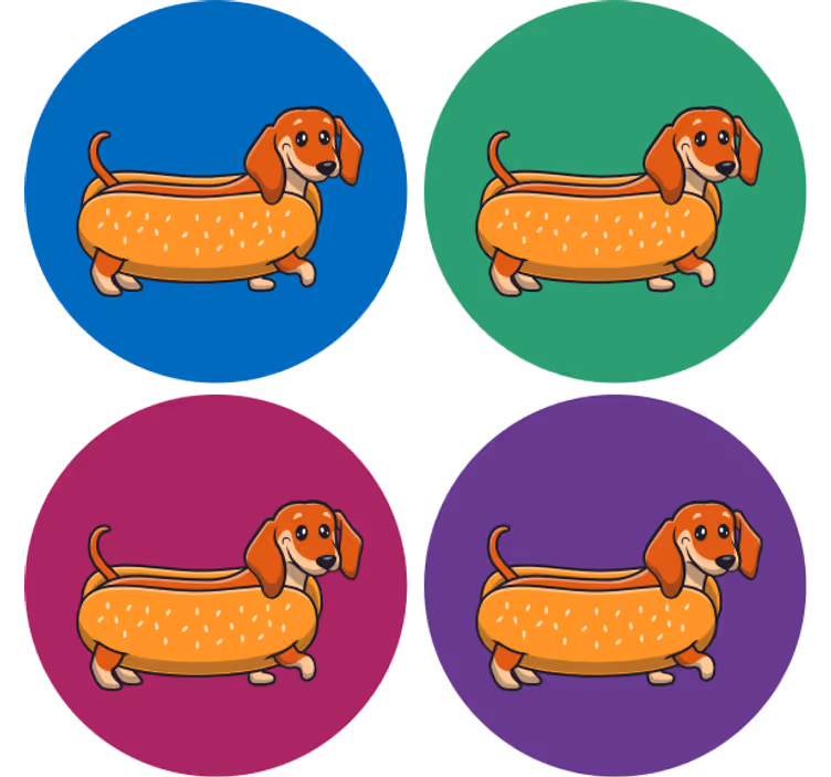 コースター フリーク おちゃめなソーセージ犬 - TENSTICKERS