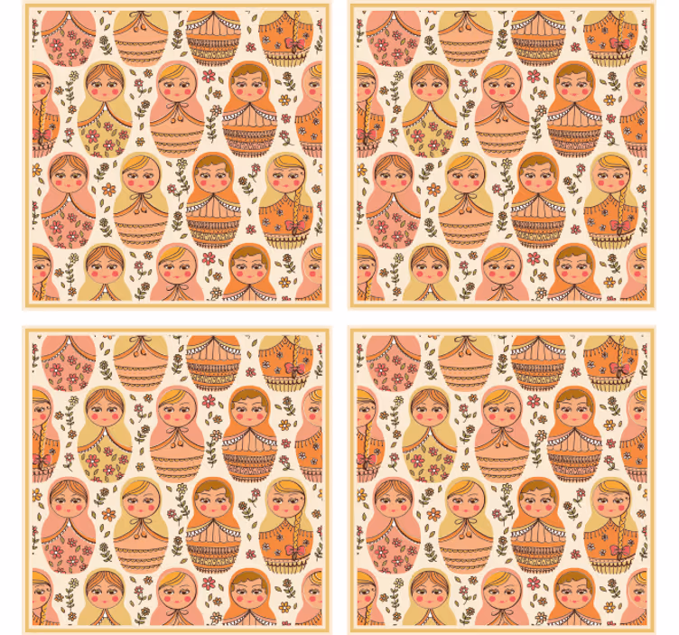 マトリョーシカ柄モダンコースター - TENSTICKERS
