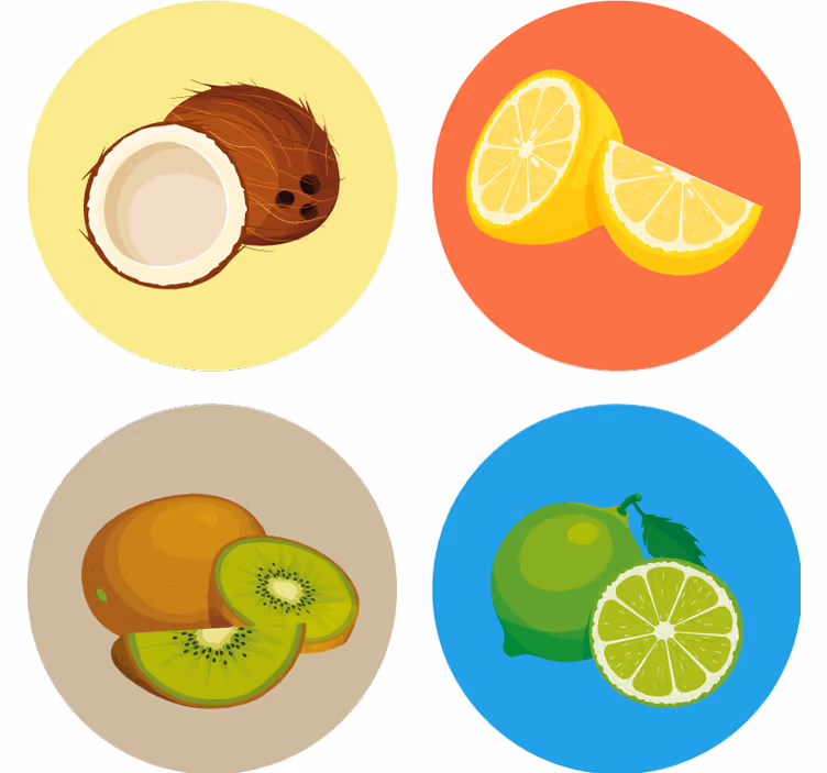 現代のコースター果物イラストコレクション - TENSTICKERS