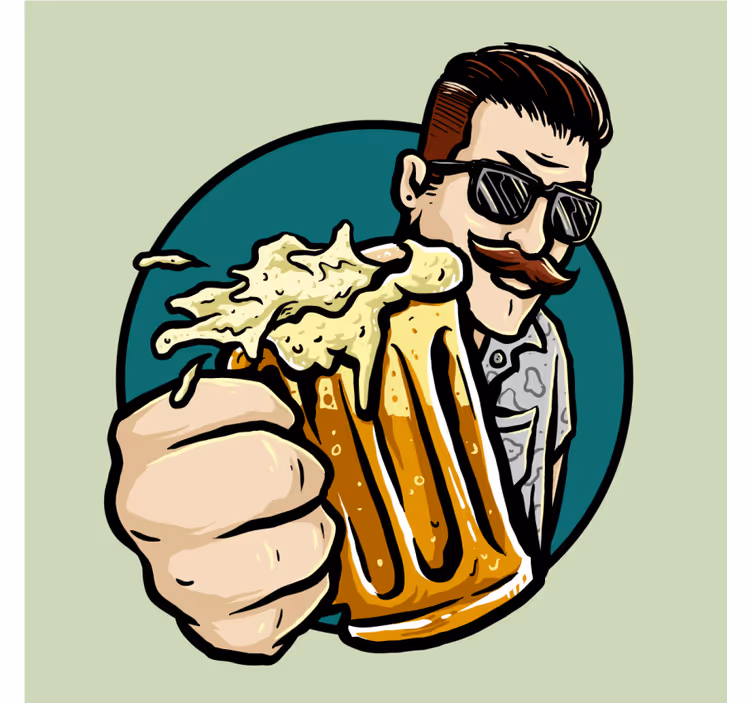 ビールマットひげを生やした男がマグを持つ - TENSTICKERS