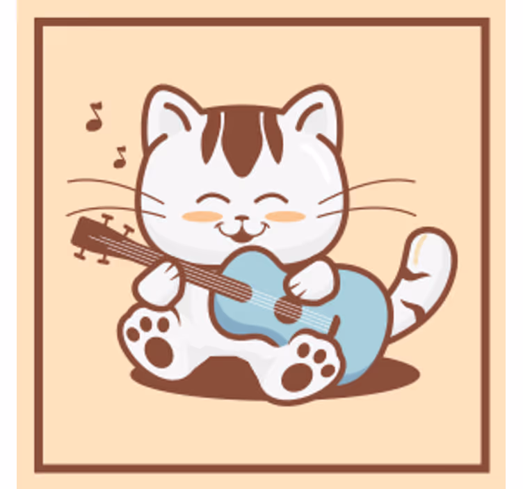 コースター フリーク 楽器を弾く遊び好きな猫 - TENSTICKERS
