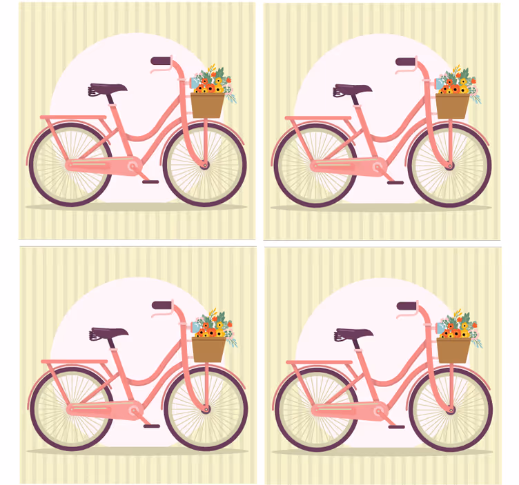 現代のコースター 花と自転車のピンク - TENSTICKERS