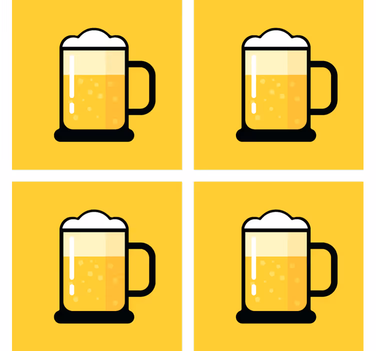 ビールマットイラスト付きの黄色いビールマグ - TENSTICKERS