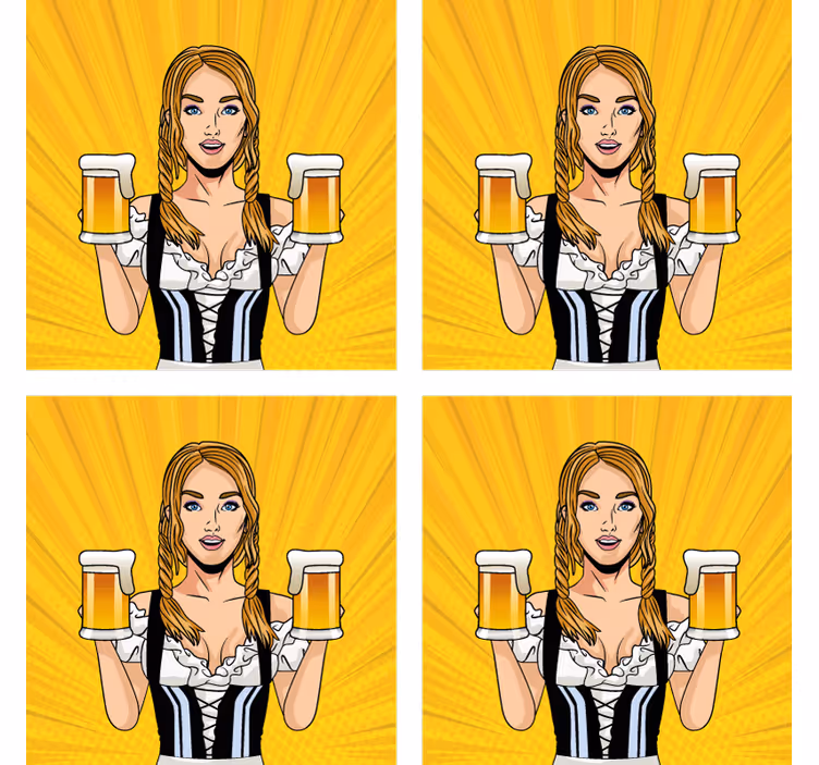 ビールマット笑顔の女性がビールを持っている - TENSTICKERS