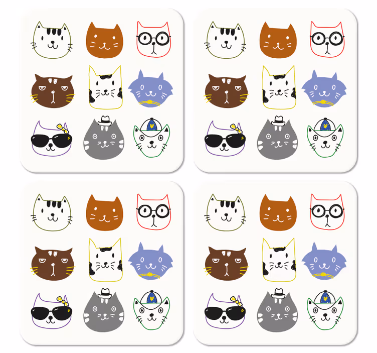 かわいいカラフルな面白い猫オタクコースター - TENSTICKERS