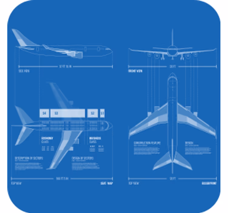 コースター フリーク 飛行機設計図デザイン - TENSTICKERS