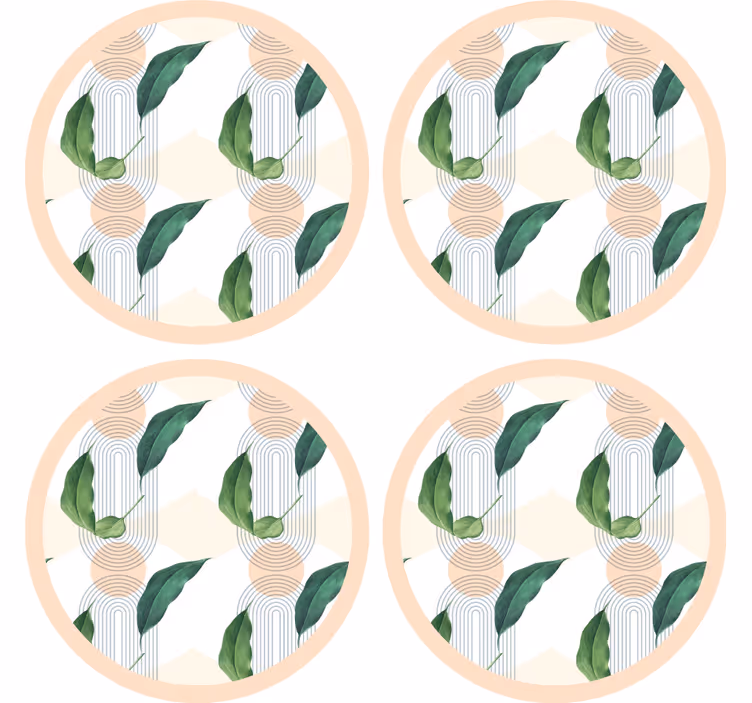 現代のコースター葉っぱの幾何学模様 - TENSTICKERS