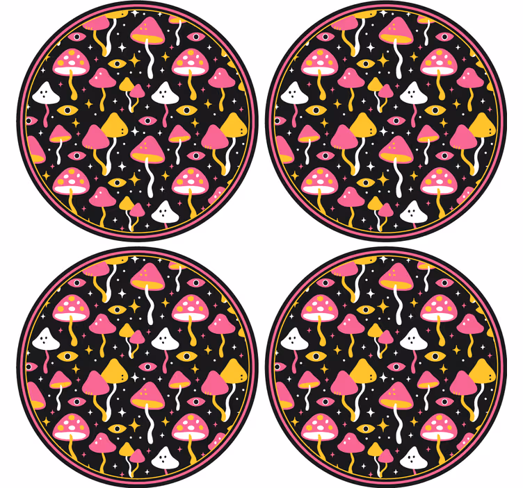 コースター フリーク カラフルなキノコ柄 - TENSTICKERS