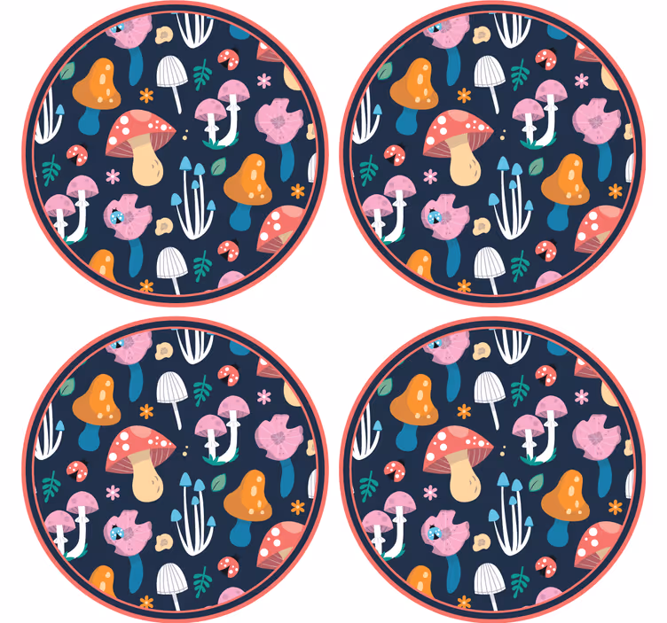 コースター フリーク 鮮やかなきのこ模様 - TENSTICKERS