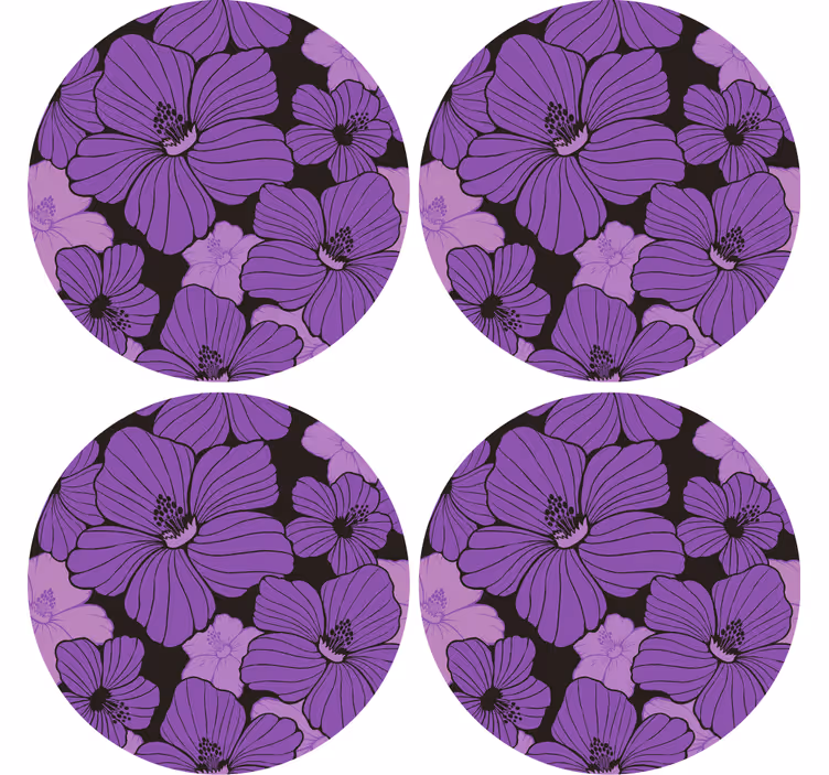 コースターテクスチャ効果鮮やかな紫の花柄 - TENSTICKERS