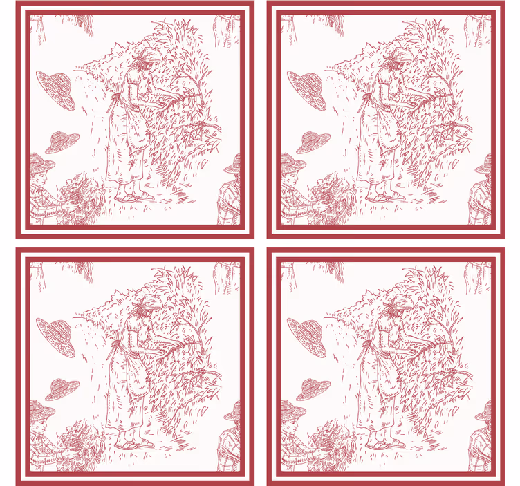 ビンテージ コースター 田舎の風景イラスト - TENSTICKERS