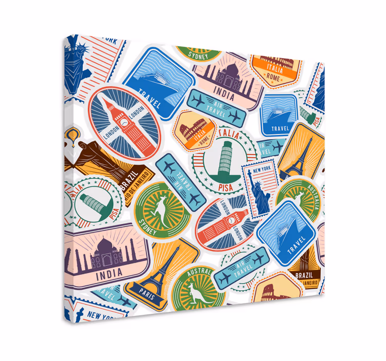 キャンバス 都市と国 世界のランドマークのコラージュ - TENSTICKERS