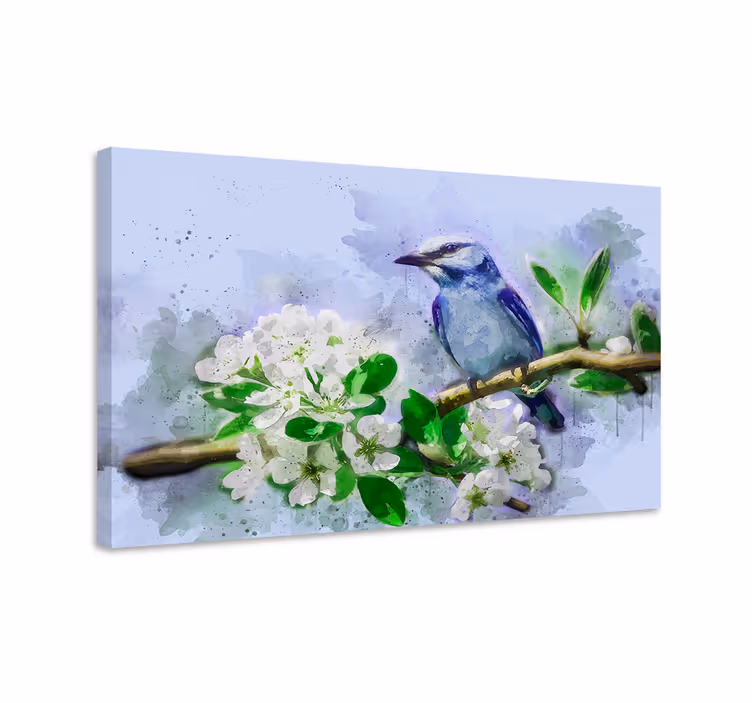 キャンバス 鳥 花に止まる鳥 - TENSTICKERS