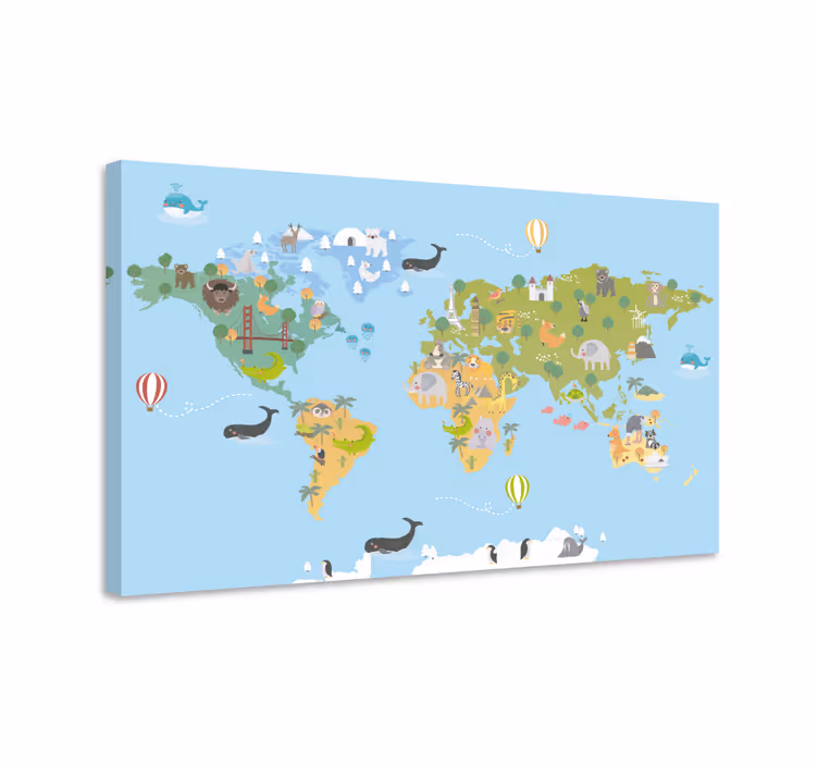 子供マップ世界地図キャンバス - TENSTICKERS