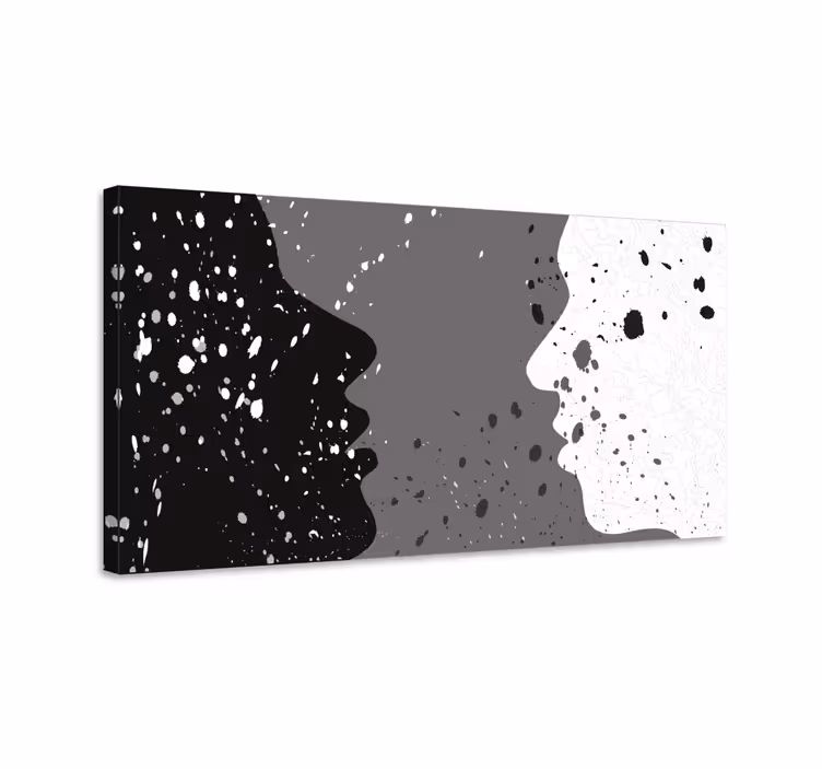 白とダークのハーフフェイスの人々のキャンバスプリント - TENSTICKERS