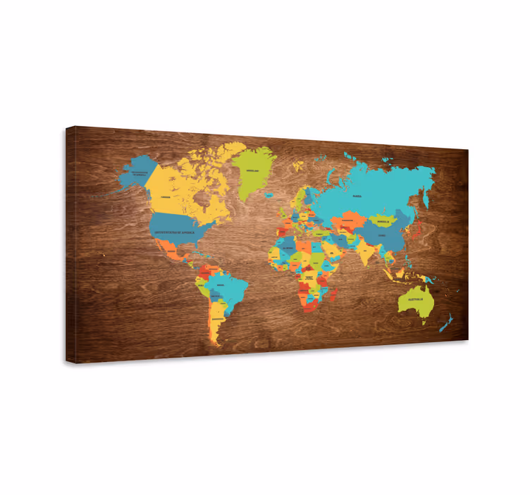 木の質感の世界地図の帆布 - TENSTICKERS