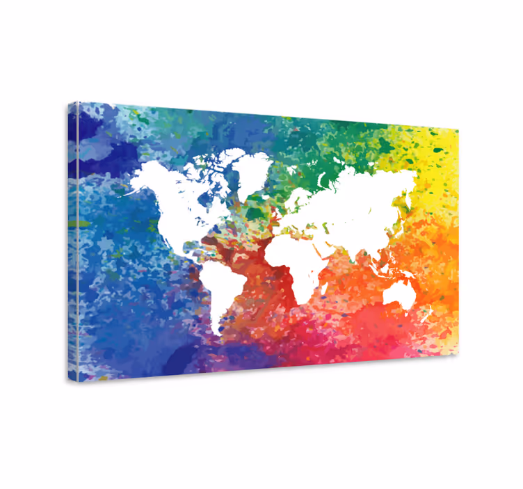 芸術的なカラフルなシルエットの世界地図のキャンバス - TENSTICKERS