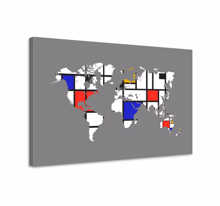 モンドリアン世界地図キャンバス - TENSTICKERS