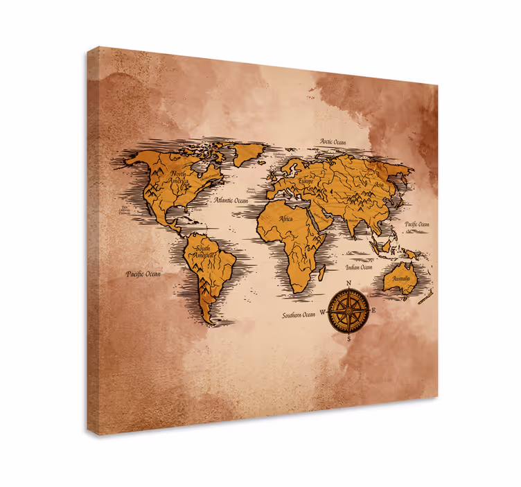 名前のあるヴィンテージ世界地図キャンバス - TENSTICKERS